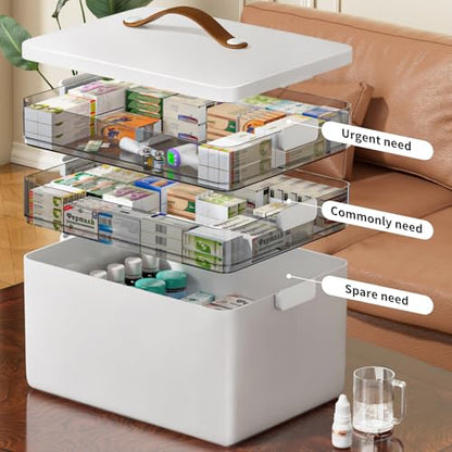 CTIME 3-Tier Medicine Organizer - Portable Medicine Cabinet with Handle | Multipurpose Medical Box, Pill Organizer, Empty First Aid Kit for Home