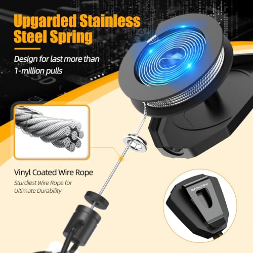 Heavy Duty Retractable Keychain with Belt Clip, Carbon Fiber Front | Retractable Badge Holders, Badge Reels with Key Ring and 31.8” Steel Cord, 9oz Rebound - 2 Packs