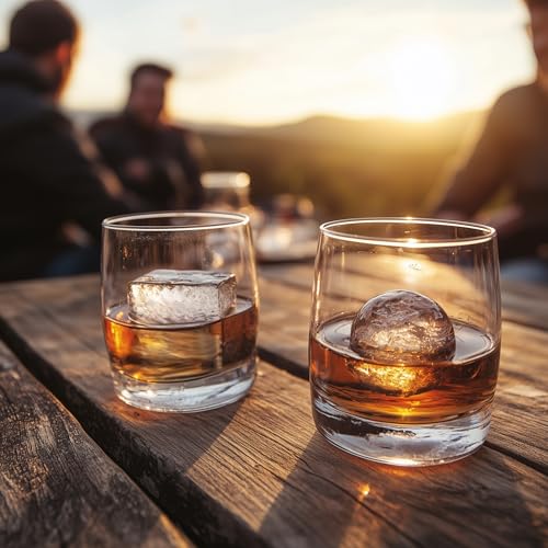 Silicone Ice Cube Trays with Lids, Large 2 Inch Cubes & Spheres Set | Large Silicone Molds, 2 Inch Cubes & Spheres, Lids Included, Set of 2, for Whiskey Bourbon & Cocktails