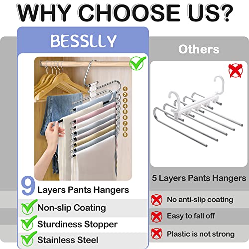 9 Layers Pants Hangers Space Saving Non-Slip Closet Organizer 2 Pack | Metal Space Saving Hangers Multi-Layer Multifunctional Rack Closet Organizers and Storage for Skirts Jeans Trousers(White)