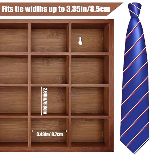 Wesiti Tie Box Organizer Wall Mounted Tie Rack with 16 Compartments Bamboo Belt Holder for Men Scarf Necktie Home Wall Closet(Dark Brown Color,2 Piece)