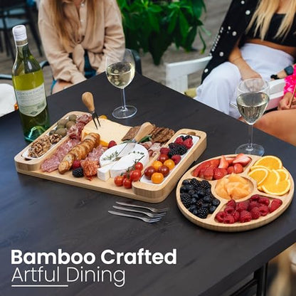 Charcuterie Boards Set, Bamboo Cheese Tray with Serving Accessories | Meat and Veggie Appetizer Platter, Movie Nights, Family Gatherings, Picnic Essentials, Dinner Party Hosting, Wine Nights, BBQ