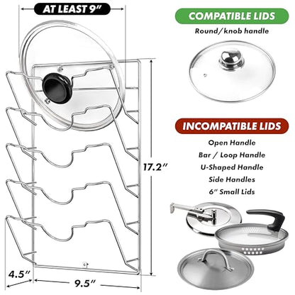 Simple Houseware Wall Door Mounted Pot Lid Rack Organizer, Chrome Finish | 9.5" W x 4.5" D x 17.2" H Shelf