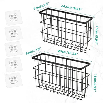 Sinnsally 2 Pack Cabinet Door Organizer,Self Adhesive Lid Organizers Inside Cabinet Storage Boxes,Hanging Storage Basket Organizer Wall Mounted Pantry Caddy Cup Holder for Kitchen,Fridge,Bathroom