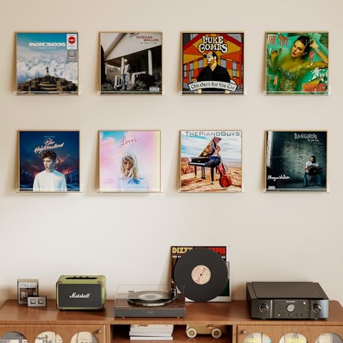 Vinyl Record Wall Mount Shelves, 12 inch Vinyl Holder, 8 Pack | Clear Acrylic Floating Shelves for Album Record Storage Display, Wall Decor, Magazine Rack, Kids Bookshelf, Picture Ledge
