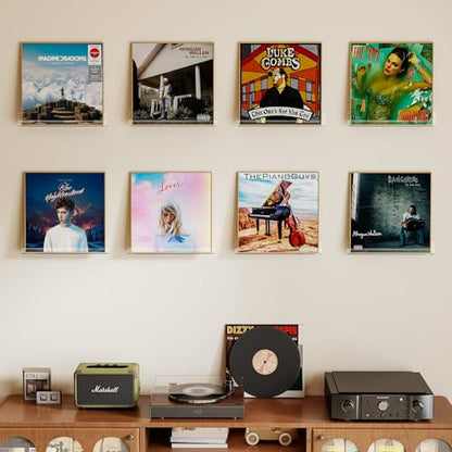 Vinyl Record Wall Mount Shelves, 12 inch Vinyl Holder, 8 Pack | Clear Acrylic Floating Shelves for Album Record Storage Display, Wall Decor, Magazine Rack, Kids Bookshelf, Picture Ledge