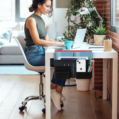 MAXECHO Desk Side Storage, Under Desk Laptop Mount, Table Side Hanging File Organizer, No Drill Clamp On Cable Management Tray, Laptop Holder with Magnetic Pen Holder for Office and Home, Load 22 Lbs