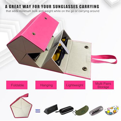 Longjet Sunglasses Organizer Travel Glasses Case Eyeglasses Storage Box | Foldable 5 Slots Hanging Eyewear Holder for Multiple Pairs Eye Glasses