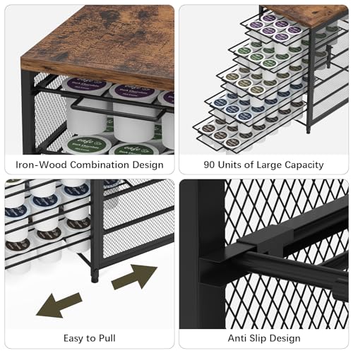 Coffee Pod Holder for K Cups, 5 Tier K Cup Drawer, 90 Pod Pack | Coffee Pod Drawer for Counter,90 Capacity Pods Storage,with Sliding Baskets,for Home Office Coffee Station
