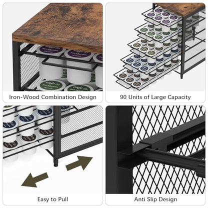 Coffee Pod Holder for K Cups, 5 Tier K Cup Drawer, 90 Pod Pack | Coffee Pod Drawer for Counter,90 Capacity Pods Storage,with Sliding Baskets,for Home Office Coffee Station
