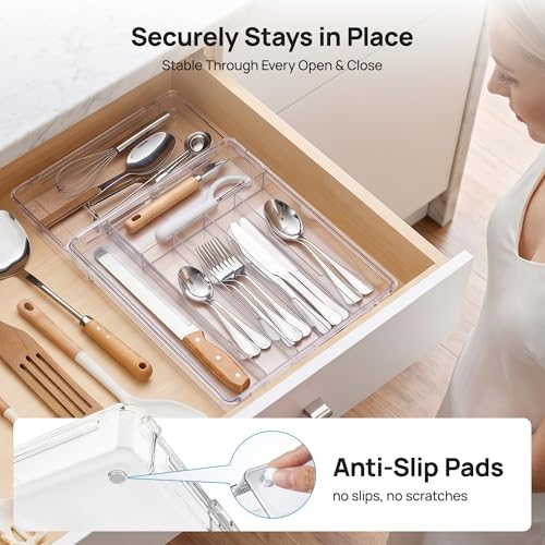 Vtopmart Expandable Silverware Organizer, Kitchen Drawer Tray, 6-9 Slots | Adjustable Flatware Organizer Expands to Fit Drawers, Organize Spoons, Forks, Knives and Kitchen Utensils with Easy Access