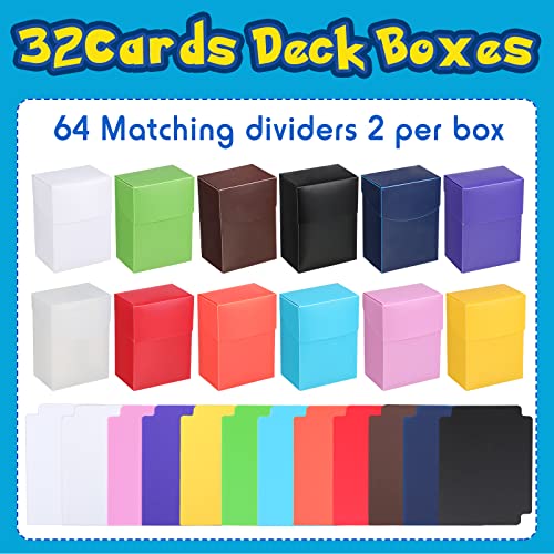 Frienda 32 Pack Deck Cards Boxes, Large Capacity with 64 Dividers, Fits 80+ Trading Card Storage Organizer Cases for Sports and Games