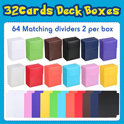 Frienda 32 Pack Deck Cards Boxes, Large Capacity with 64 Dividers, Fits 80+ Trading Card Storage Organizer Cases for Sports and Games