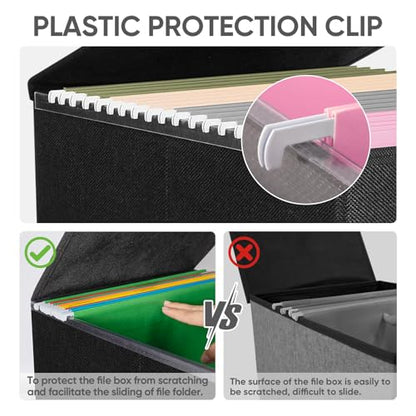 BALEINE File Organizer Box with Lid, Collapsible File Folder Organizer with Plastic Slide, Hanging File Folder Box for Office Document Storage (1 Pack, Black)