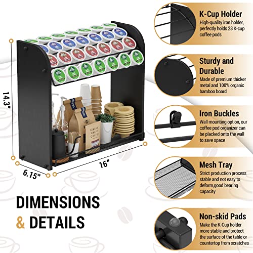 K Cup Pod Holder for Countertop – Pod Organizer & Coffee Bar Accessory for Home or Office, Easy to Assemble (Black)
