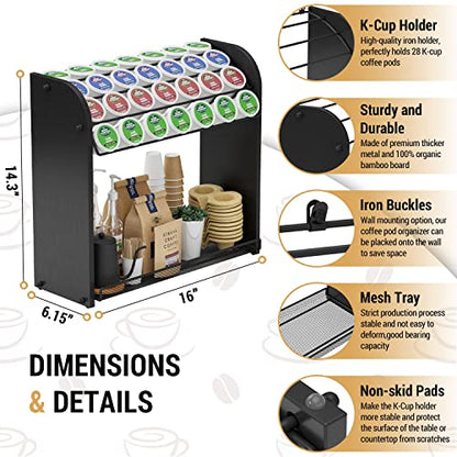 K Cup Pod Holder for Countertop – Pod Organizer & Coffee Bar Accessory for Home or Office, Easy to Assemble (Black)