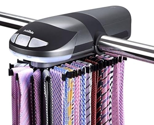 Motorized Tie Rack Stores Up to 50 Ties– Closet Organizer, Holds & Displays Up to 50 Ties Or Belts, Rotation Operates with Batteries. Great Gift Idea for Fathers Day