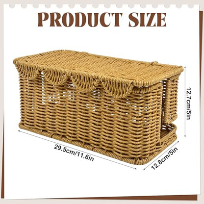 Scalloped Edge Handmade Cable Management Box, Elegant Plastic Rattan Cable Organizer, 2 Open Slots Sturdy Cord Hider Box, Under Desk Cord Organizer for Home TV Wires Computer Router USB Hub Strips