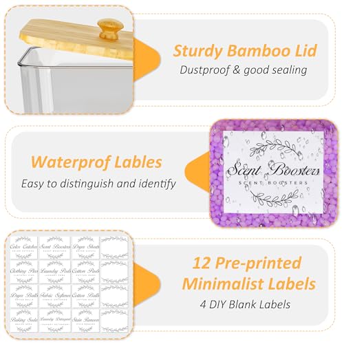 efluky 3 Pack Laundry Pods Container & Dryer Sheet Holder Set,Clear Laundry Room Organization Containers with Bamboo Lids and Labels,Laundry Pods Holder for Scent Booster,Powder,Pod
