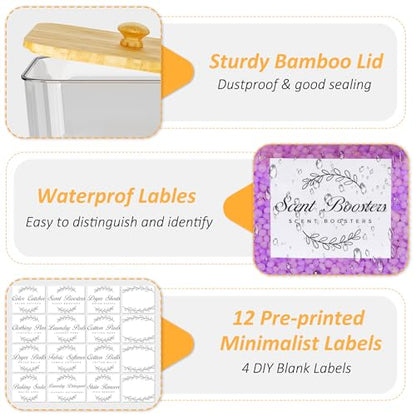 efluky 3 Pack Laundry Pods Container & Dryer Sheet Holder Set,Clear Laundry Room Organization Containers with Bamboo Lids and Labels,Laundry Pods Holder for Scent Booster,Powder,Pod