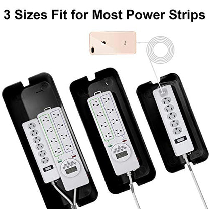 DUNCHATY Cable Management Box 3 Pack - Cord Organizer Box for Desk TV Computer - Large Medium Small Power Strip Cover & Wire Hider - Child & Pet Safe ABS Cord Box with Cable Ties - Black