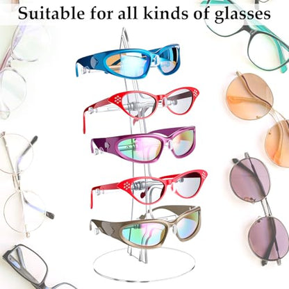 RattanView 4 Pcs Eyeglasses Storage Display Stand Holder 5-Slot Clear Acrylic Sunglasses Storage Organizer Easy Assembly Ideal for Home or Retail Use