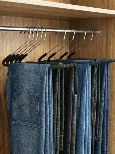 Pants Hangers Open Ended 10 Pack | Non-Slip Heavy Duty Metal Hangers Foam Padded for Jeans, Trousers, Slacks, Towels