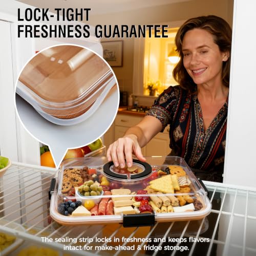 Portable Charcuterie Boards with Lid, Cheese, Veggie & Snack Tray | Clear Lid Keeps Food Fresh, Travel Portable Board for Kitchen, Picnic and Party, House Warming Gifts New Home