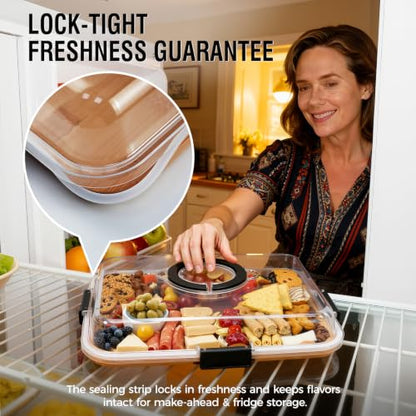 Portable Charcuterie Boards with Lid, Cheese, Veggie & Snack Tray | Clear Lid Keeps Food Fresh, Travel Portable Board for Kitchen, Picnic and Party, House Warming Gifts New Home