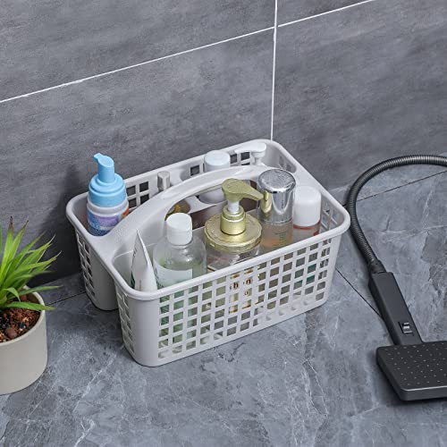 Portable Shower Caddy Basket Plastic Storage Basket with Divided Light Grey | Sturdy Large Capacity Cleaning Supplies Organizer Compartments Tool Bin for Bathroom Kitchen Bedroom College Dorm Essentials
