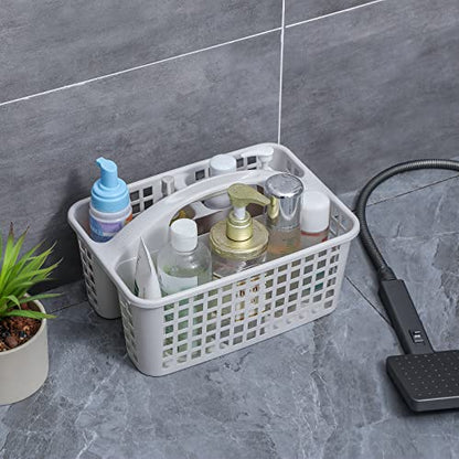 Portable Shower Caddy Basket Plastic Storage Basket with Divided Light Grey | Sturdy Large Capacity Cleaning Supplies Organizer Compartments Tool Bin for Bathroom Kitchen Bedroom College Dorm Essentials