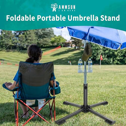AMMSUN Foldable Portable Beach Umbrella Stand, Patio Umbrella Base Holder | Outdoor Sunshade Anchor, with Weight Bag, Rust-Free Tempered Iron Umbrella Stand for Courtyard, Garden, Beach, Lawn, Fishing