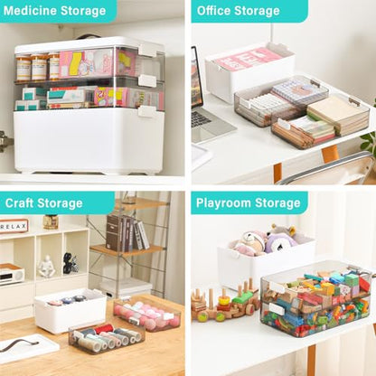 Homaigie Extra Tall 3-Tier Medicine Cabinet Organizer for Medicine Bottles Organizer, Portable Medicine Storage Box with Leather Handle, Empty First Aid Kit Container for Home, Classroom