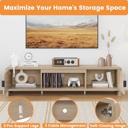 TV Stand for TVs up to 75/65/55 Inch, Wood Entertainment Center with Storage, Farmhouse Waveform Fluted-Door Television Media Console for Living Room, Bedroom (63 Inch W, Light Walnut)