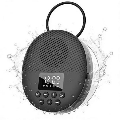 AGPTEK Bluetooth 5.4 Shower Radio Speaker, Waterproof Bathroom FM Radio | 12H Long Playback Time, Suction Cup & Lanyard, LCD Screen Display, Handsfree Calling, Storage Card Playback (Black)