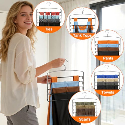 Korpai 3-Pack Pants Hangers Space-Saving Multi-Layer,150° Rotate Metal Swing Arm Non Slip Rubber Coating,Closet Organizers and Storage 360 Swivel Top Hook for Jeans,Trouser,Slacks,Skirt,Scarfs,Towels