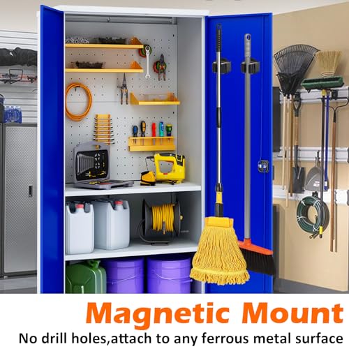 Magnetic Broom Holder,4PCS Anti-Slip Magnetic Mount Storage Broom Holders with Rubber Grippers,12lbs Heavy Duty Magnetic Tool Holder for Work Garage Laundry Kitchen RV Van Accessories