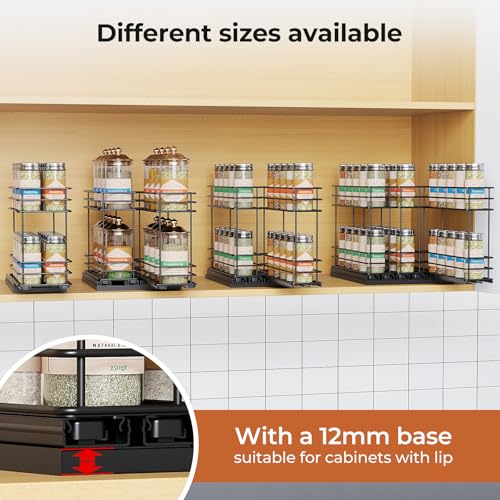 Mystozer Pull Out Spice Rack Organizer for Cabinet, Slide Out Spice Racks, Easy to Install Spice Cabinet Organizers, 7.4" Wx10.43 Dx8.26 H, 3 Drawers 2 Tiers(Black)