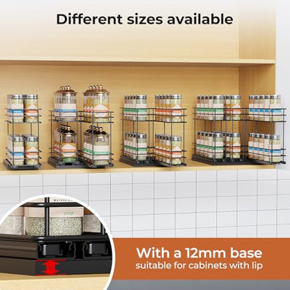 Mystozer Pull Out Spice Rack Organizer for Cabinet, Slide Out Spice Racks, Easy to Install Spice Cabinet Organizers, 7.4" Wx10.43 Dx8.26 H, 3 Drawers 2 Tiers(Black)