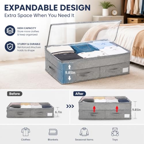 Under Bed Storage Containers with Lids, Foldable Underbed Organizer with Handles, Large Closet Storage Bins for Clothes, Blankets, Shoes, Bedroom Organization (2 Pack)