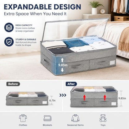 Under Bed Storage Containers with Lids, Foldable Underbed Organizer with Handles, Large Closet Storage Bins for Clothes, Blankets, Shoes, Bedroom Organization (2 Pack)