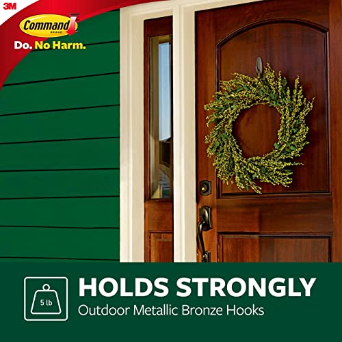 Command Outdoor Metallic Bronze Hooks, 3 Hooks, 4 Strips | Outdoor Hooks For Damage Free Hanging, Hang Wreaths, Signs, Thermometers, Artwork, And Decorations, Removes Cleanly