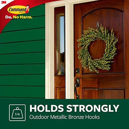 Command Outdoor Metallic Bronze Hooks, 3 Hooks, 4 Strips | Outdoor Hooks For Damage Free Hanging, Hang Wreaths, Signs, Thermometers, Artwork, And Decorations, Removes Cleanly
