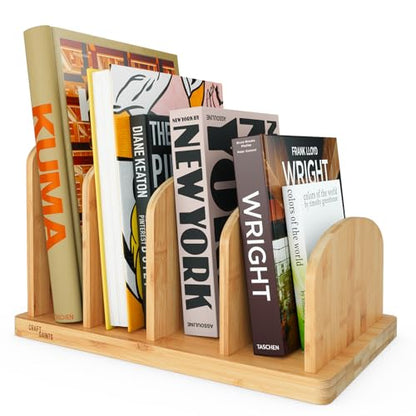 Cook Book Organizer, 4 Sections, Recipe Book Holder Rack, Tabletop Stand for Convenient Cookbook Storage, Vertical Cook Book Stand Kitchen, Binder Holder for Desk & Countertop (Bamboo)