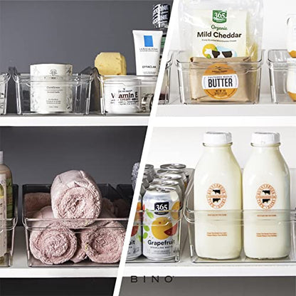 BINO | Plastic Storage Bins, Large | THE CURVE COLLECTION | Multi-Use Fridge / Freezer Organizer | Built-In Handle | BPA-Free | Pantry and Home Organization