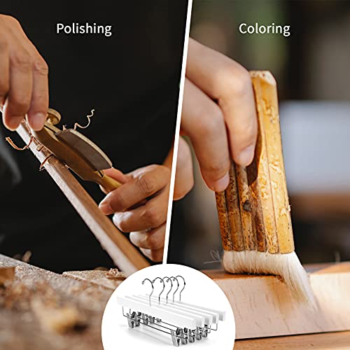 Nature Smile Deluxe Wooden Pants Hangers, White, Pack of 28 | Solid Wood Bottom, Jeans Hanger, Skirt Hanger, 2-Adjustable Clips