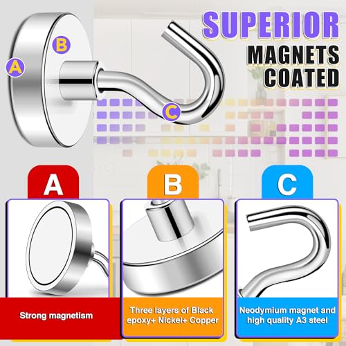 Magnetic Hooks for Cruise Cabins, 85LBS, 12 Pack, Silver | Cruise Essentials 2026, Heavy Duty Magnets Hooks for Refrigerator, Storage, Grill, Hanging and Kitchen