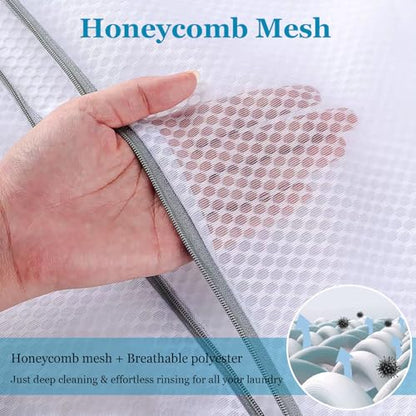 6 Pack Large Mesh Laundry Bags for Delicates 24 x 24 Inch (Gray XXL) | Honeycomb Lingerie Bags for Washing Machine, Travel Storage Organize Bags for Sheets Sweaters Jeans Blankets