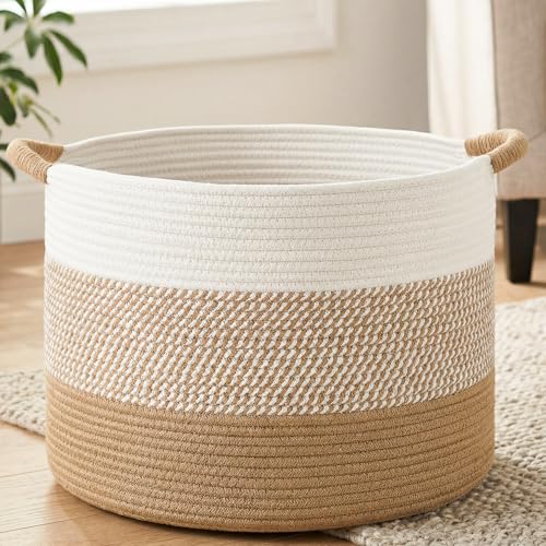 70L Large Cotton Rope Basket, Decorative Woven Bla... (Brown | Cotton)