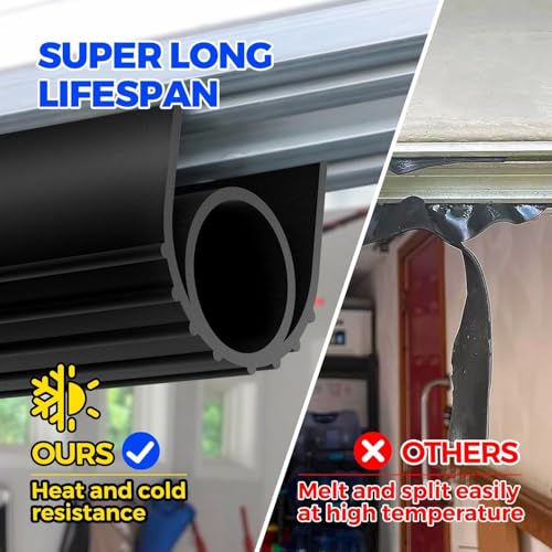 Holikme Garage Door Bottom Seal, EPDM Rubber Weather Stripping 22Ft Black | Fits 5/16" T-Track, 3.74" Width, Dual End Plugs, Ideal For Threshold Ramps, Weatherproof Rain & Draft Barrier, Temp Resistant